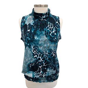 Vanity Womens Sleeveless Snakeskin Top L Teal/Black Mob Wife Indie Sleeze Y2K